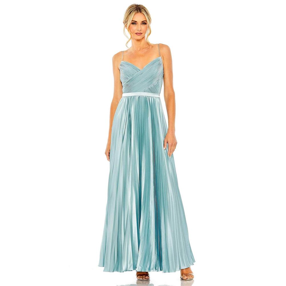 Mac Duggal French Blue Spaghetti Strap Pleated Formal Gown Size 10